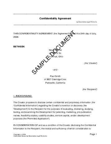 Confidentiality Agreement template free sample